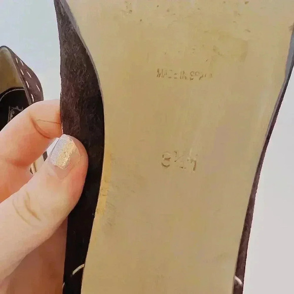 y2k Vintage Ramon Tenza Brown Suede Cream Pointed Toe Heels Flower Size 8.5 - Picture 10 of 15